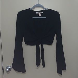 Black Long Sleeved Bell Sleeve Crop Top